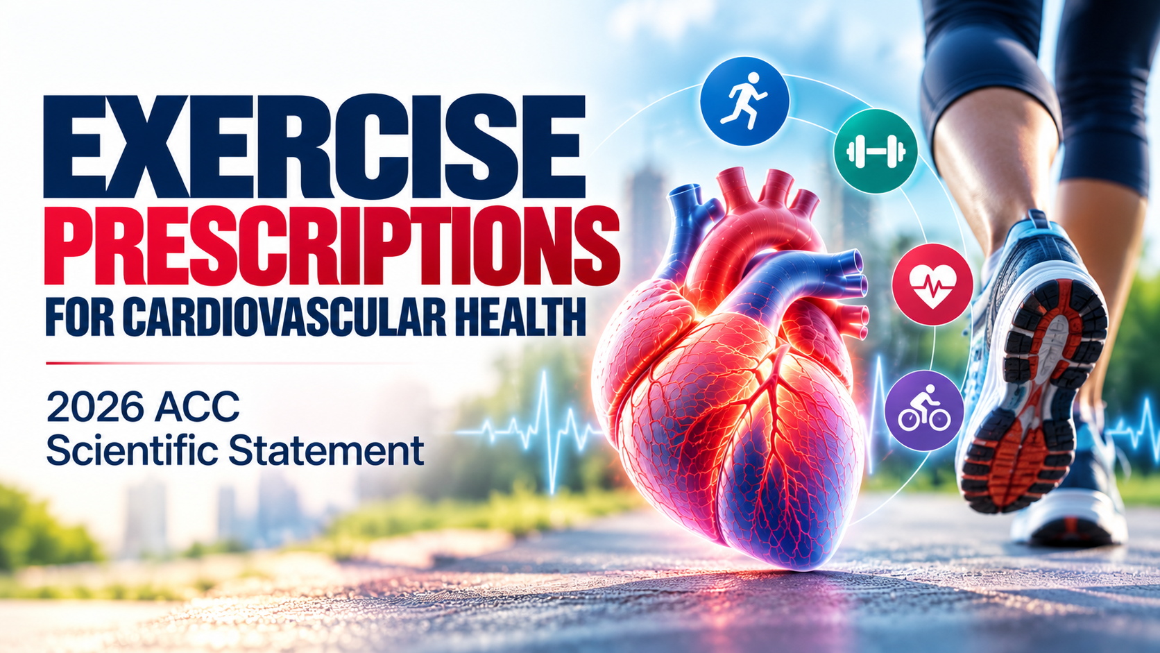 Exercise prescriptions for cardiovascular health cover with a runner, anatomical heart and activity icons.